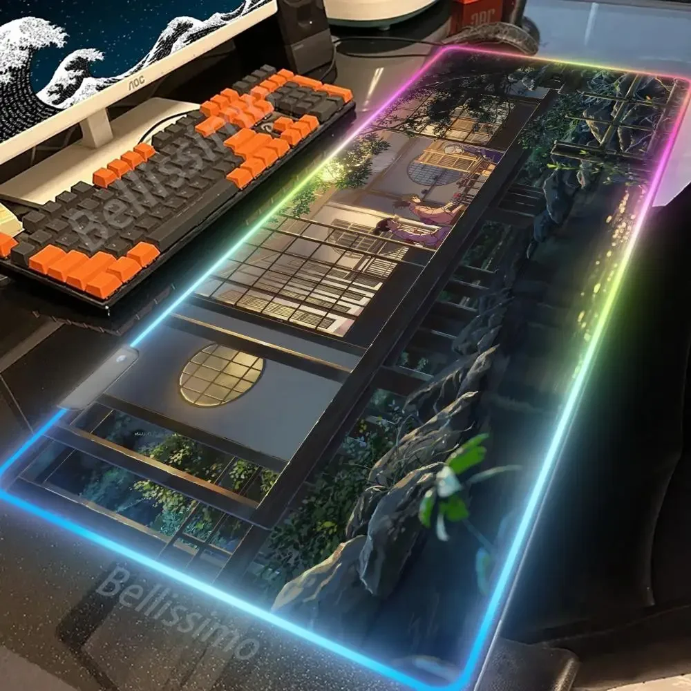 Фото RGB популярный коврик для компьютерной мыши, геймерский японский эстетичный Настольный коврик, Офисные аксессуары, коврик для мыши, игровые коврики для клавиатуры, большой коврик №3