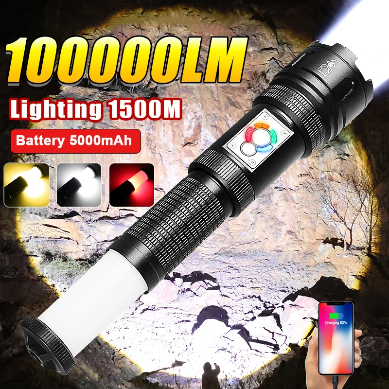 Мощный многофункциональный фонарик XHP190LED с лампой COB, уличный фонарь для охоты и кемпинга, перезаряжаемый мощный фонарик для рыбалки Портативное освещение