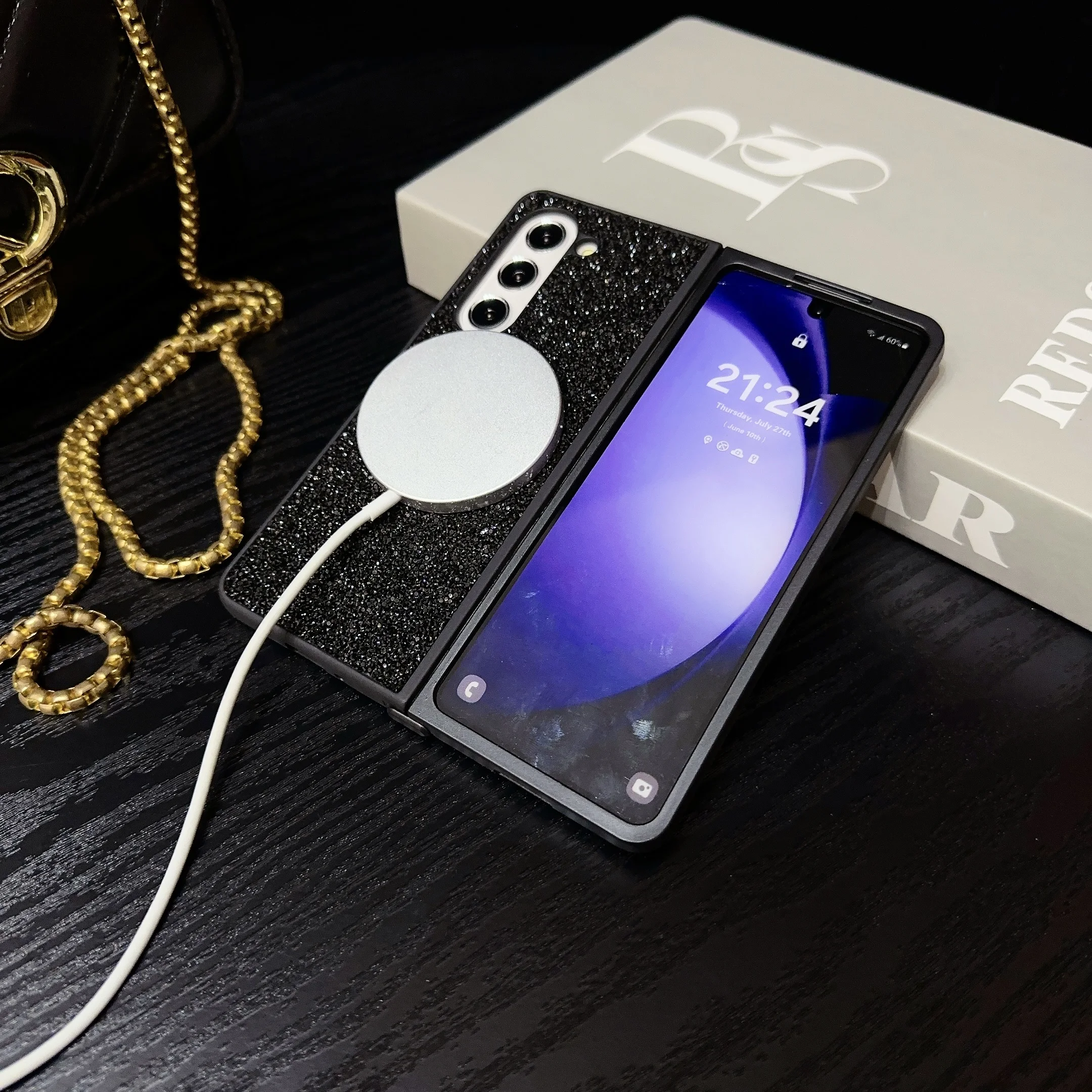Фото Для Samsung Galaxy Z Fold 3 4 5 6, роскошный блестящий бриллиантовый магнит с кристаллами, чехол для телефона №2