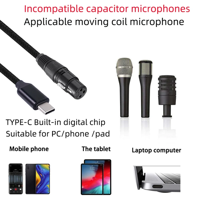 TYPE-C мужской в Xlr сбалансированный кабель женский кабель для записи микрофона для Мобильный телефон, платформы и многого другого Plug And Play (art.: 3920c630b956d) - 3920c630b956d