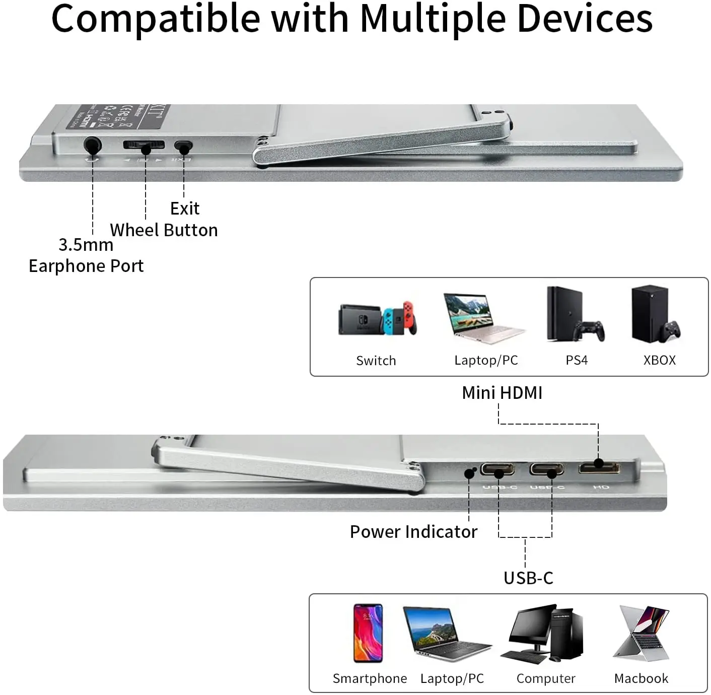Фото WIMAXIT M1410CT 14-дюймовый портативный сенсорный экран монитор со складной подставкой для ноутбука, ПК, PS4, Xbox, телефона Android №3