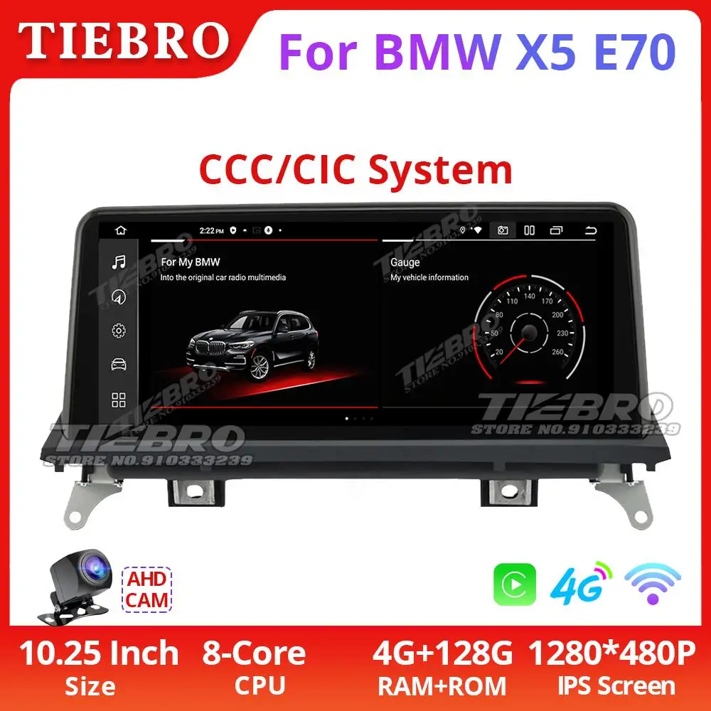 Автомагнитола TIEBRO 10,25 дюйма для BMW X5 E70 X6 E71 2007-2013, система CCC CIC, мультимедийный плеер, экран дисплея, Bluetooth