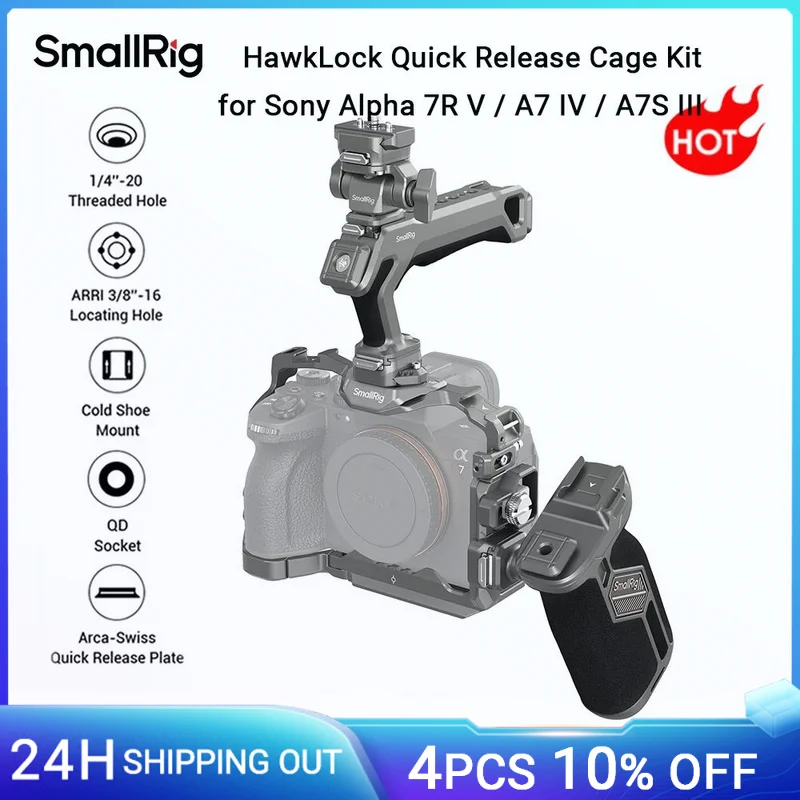 SmallRig HawkLock быстросъемный продвинутый комплект клетки для Sony Alpha 7R V / A7 IV / A7S III, w HDMI кабель зажим ручка крепление монитора