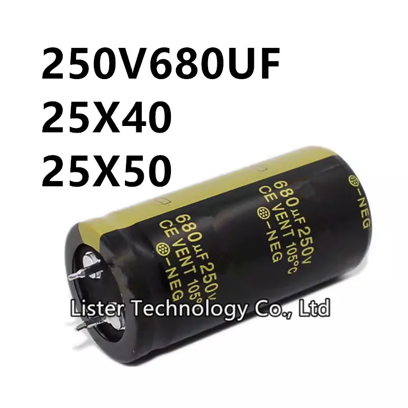 2 шт./лот, 250 В, 680 мкФ, 250 В, 680 мкФ, 680 мкФ, 250 В, объем: 25X40, 25X50 мм, усилитель мощности звука, инвертор, алюминиевый электролитический конденсатор