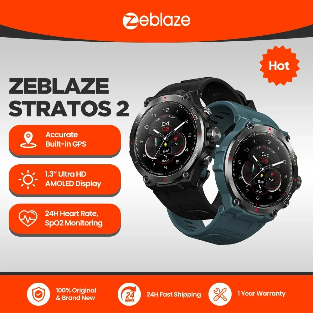 Zeblaze Stratos 2 Смарт-часы для мужчин GPS AMOLED-дисплей 24-часовой мониторинг здоровья 5 атм Длительный срок службы батаре...