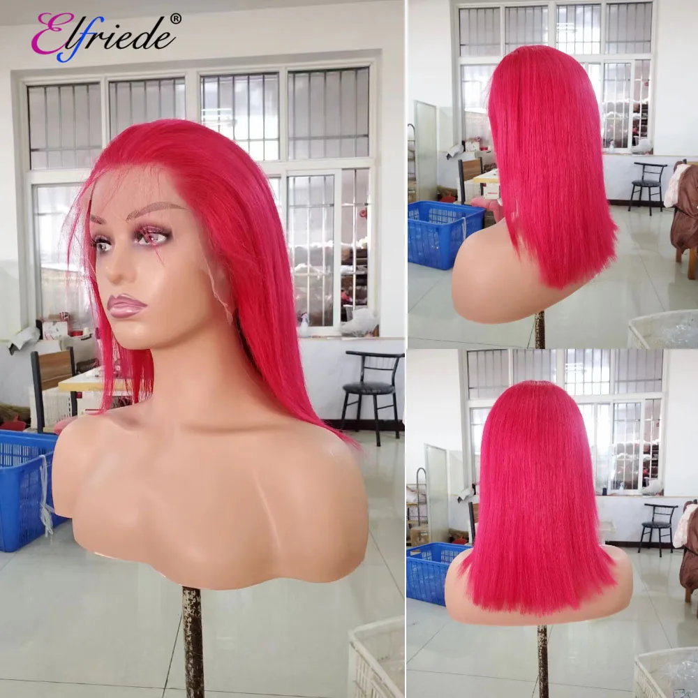 Эльфиша # Cerise Red 4x4 Кружевная застежка Короткие парики Боб Парики из натуральных волос на кружеве 13x4 13x6 Парики из натуральных волос на кружеве для женщин
