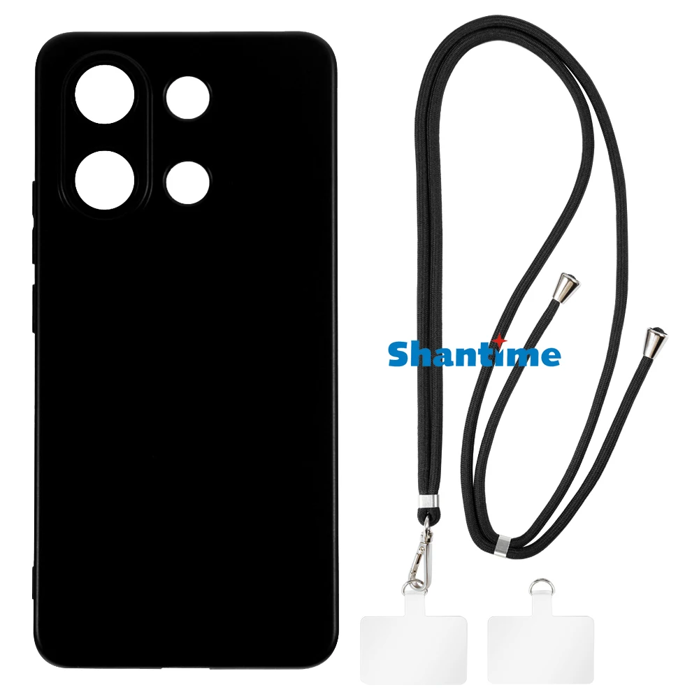 Подходит для чехла Xiaomi Redmi Note 13 4G + регулируемые ремешки для шеи/перекрестного тела и проставки, силиконовый чехол из ТПУ с мягким покрытием