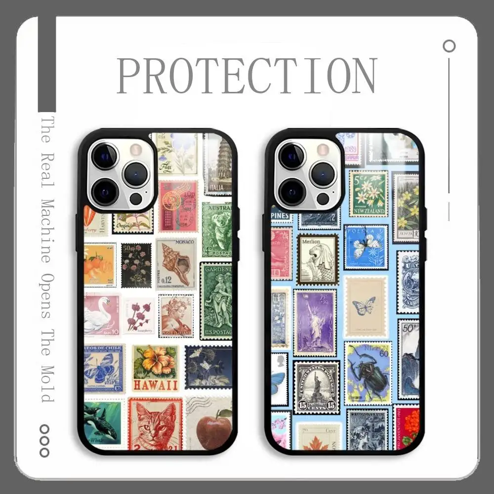 Чехол для телефона в стиле ретро с редкими штампами для iPhone 16, 15, 14, 13, 12, 11 Pro Max Plus Mini Plus, жесткая зеркальная поверхность, защита Funda