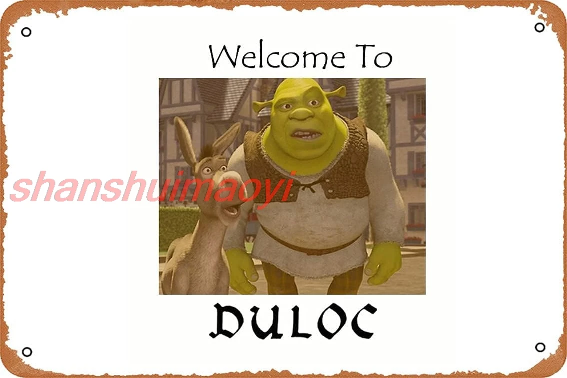 Металлический знак NIUMOWANG — Шрек — Оловянный плакат «Добро пожаловать в Duloc», 12 х 8 дюймов ALIMAO