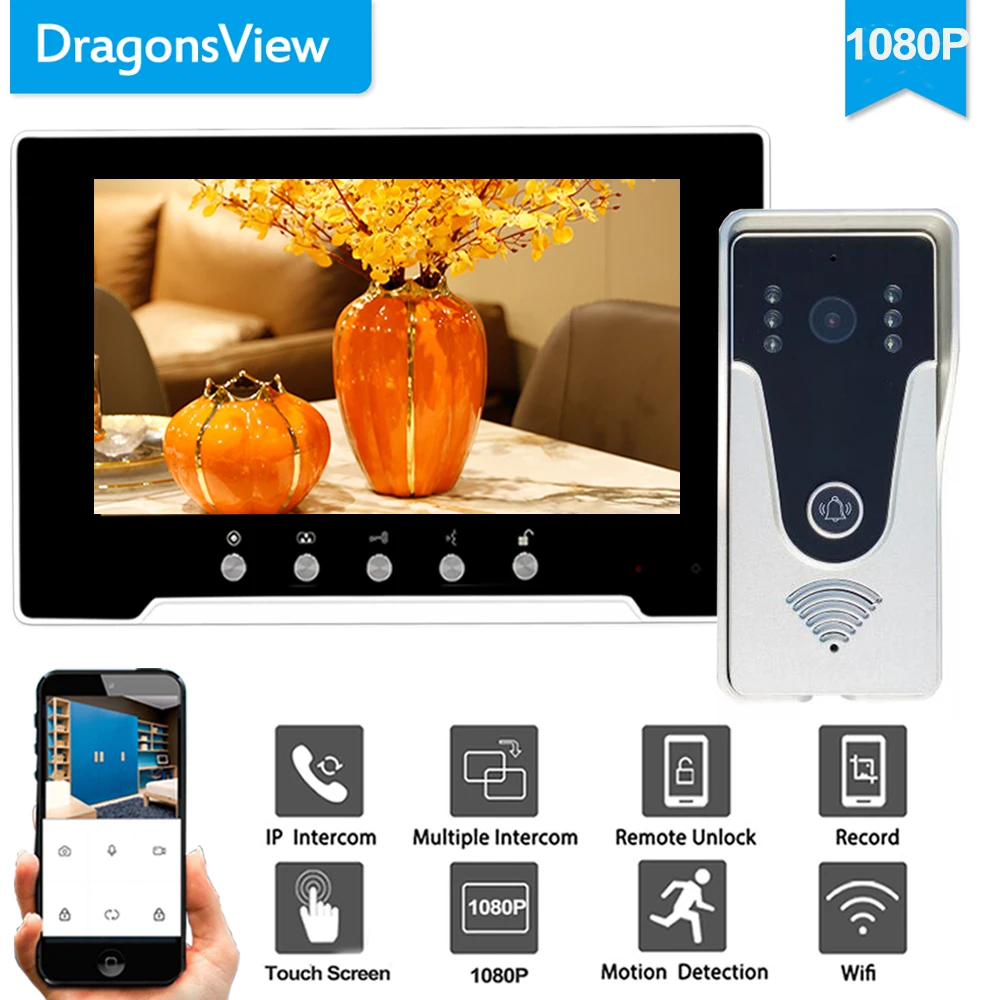 Видеодомофон Dragonsview с сенсорным экраном 7 дюймов, Wi-Fi, беспроводной, 1080p