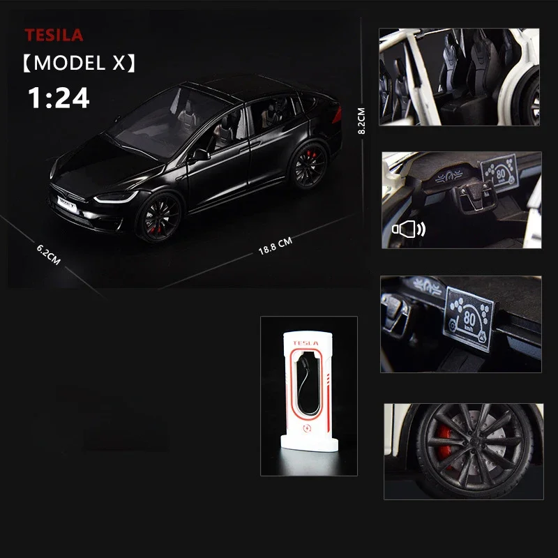 Фото 1:24 Tesla Model X Tesla Model 3, литой игрушечный автомобиль из сплава, модель со звуком и телом, детская игрушка, коллекционные предметы, подарок на день рождения №5