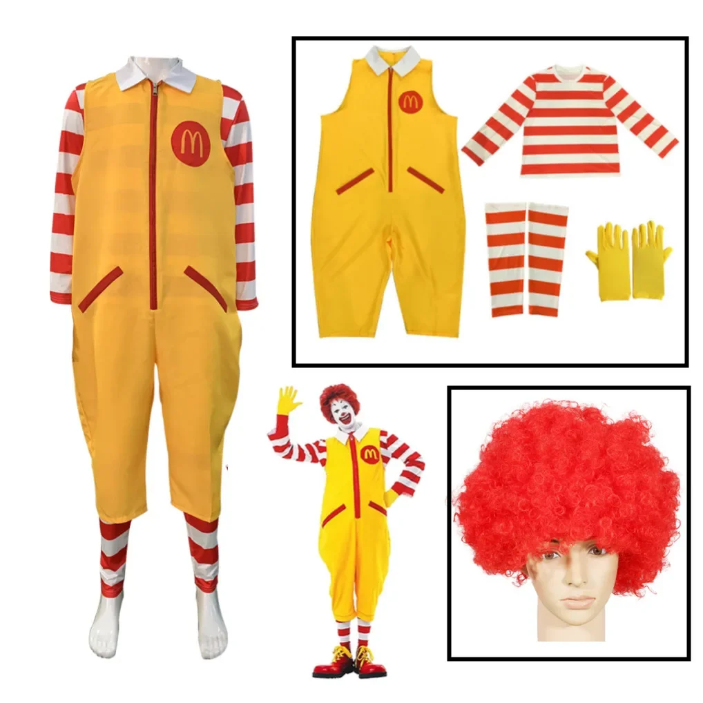 McDonald Косплей Костюм Рональд Маскарад Вечеринка Сутра Клоун Персонаж Взрослый Хэллоуин Вечеринка Забавный Костюм Сценическая Одежда Парик