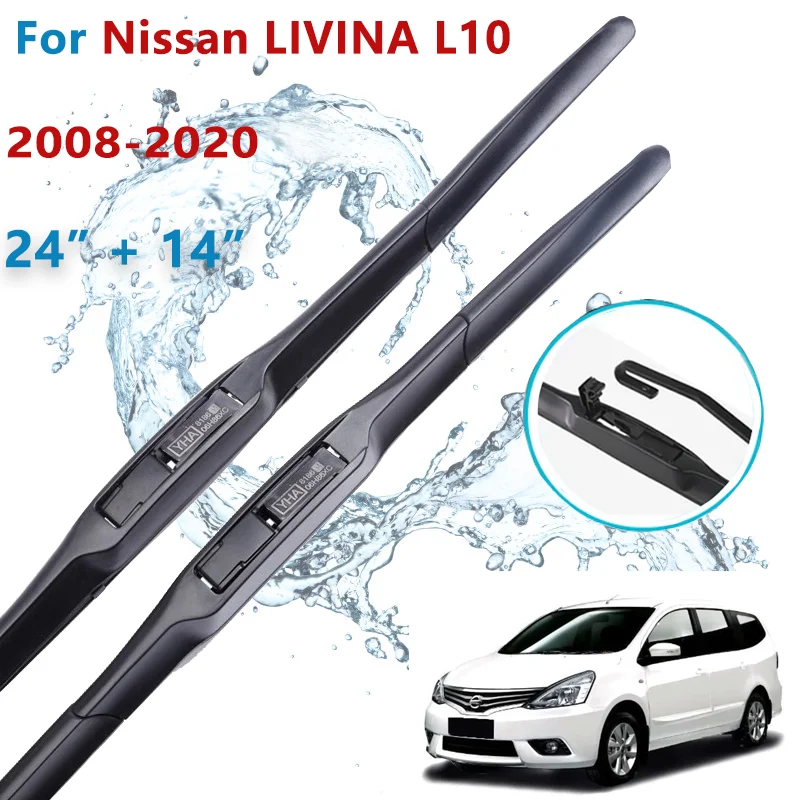Автомобильные щетки стеклоочистителя для Nissan LIVINA L10 2006-2020, лобовое стекло, передние стеклоочистители 24 дюйма + 14 дюймов, автомобильный стеклоочиститель