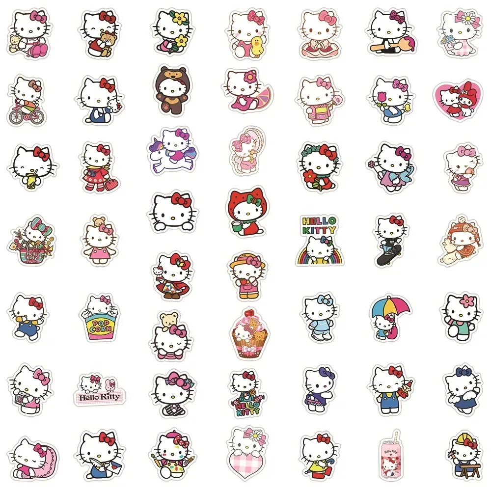 Фото 50 Шт., Разноцветные Мультяшные Наклейки «Hello Kitty», Водонепроницаемые Виниловые Наклейки Для Ноутбуков, Скейтбордов №5