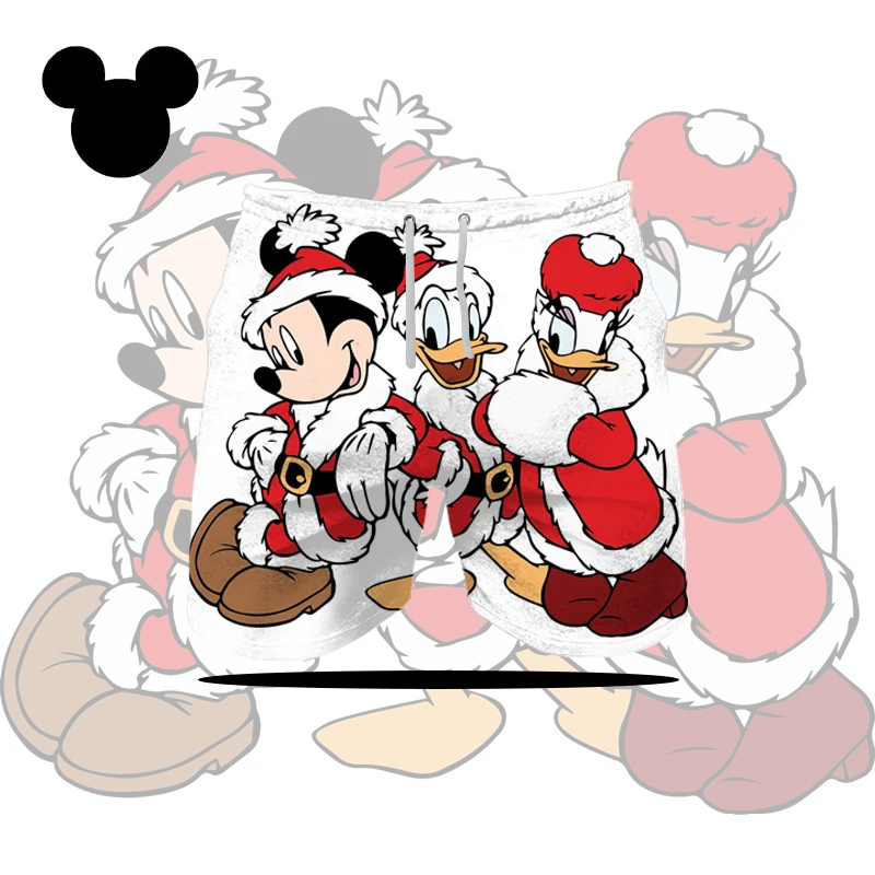 Пляжные брюки Disney на шнурке, Микки Дональд Дак, Дейзи, Утка, Санта-Клаус, серия, свободные мужские пятые брюки с мультяшным принтом на шнурке