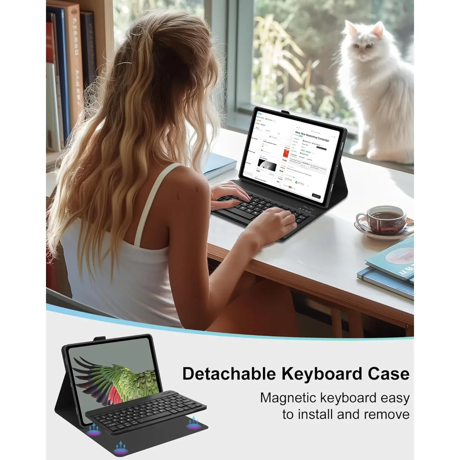 Фото Чехол-клавиатура с круглыми кнопками для планшета HUAWEI MatePad SCM-W09/AL00 10,8 дюйма, съемный чехол для беспроводной клавиатуры с мышью (черный) №5