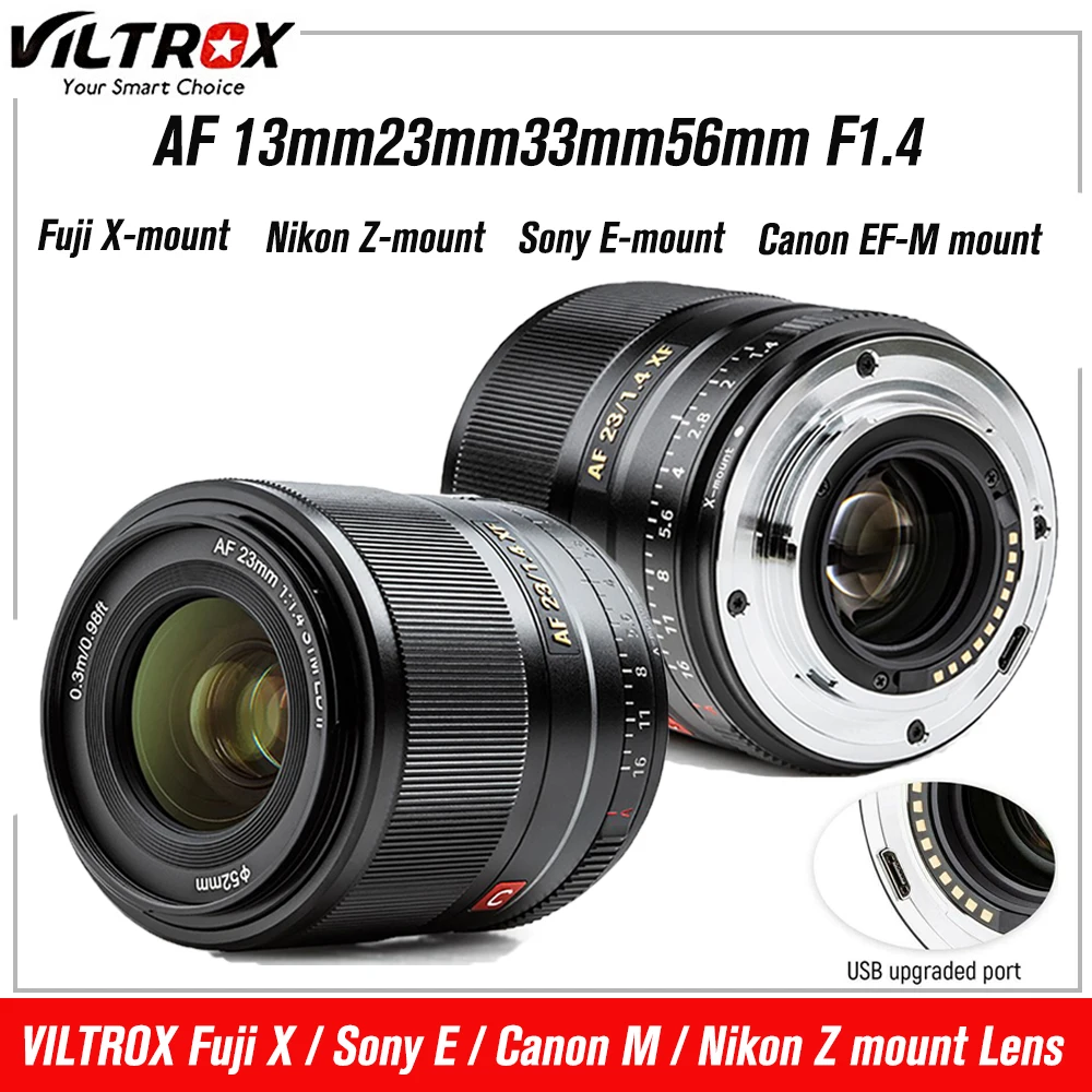 Объектив VILTROX 23 мм 33 мм 56 мм 13 мм F1.4 Sony E Nikon Z Fuji X Canon M объектив для портретной фотосъемки с автофокусом