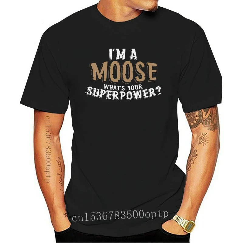 Футболка I 'M A ELK What Your Superpower Hitam Dewasa, футболка Kartun, модная футболка, Merek Pendek
