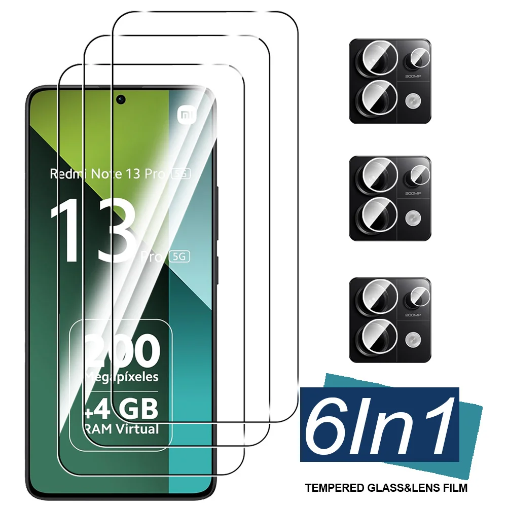 Защитная пленка 6 в 1 для Redmi Note 13 Pro 5G Защитная пленка для объектива камеры Закаленное стекло для Xiaomi Redmi Note13Pro Note13 13Pro 4G