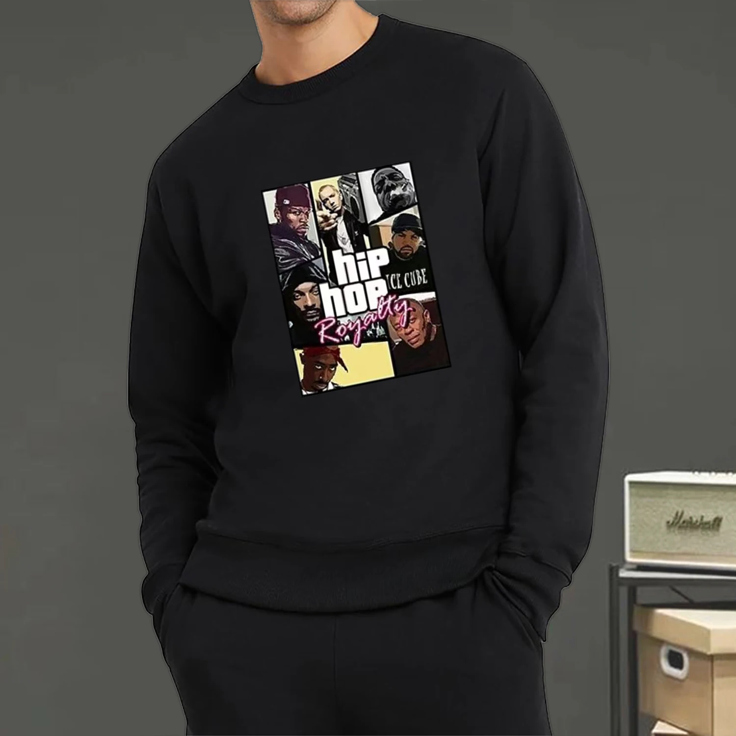 Хип-хоп культура Dr Dre Eminem 2 Pac Biggie Rapper Print Мужской пуловер с длинными рукавами Толстовка оверсайз унисекс с капюшоном Уличная одежда