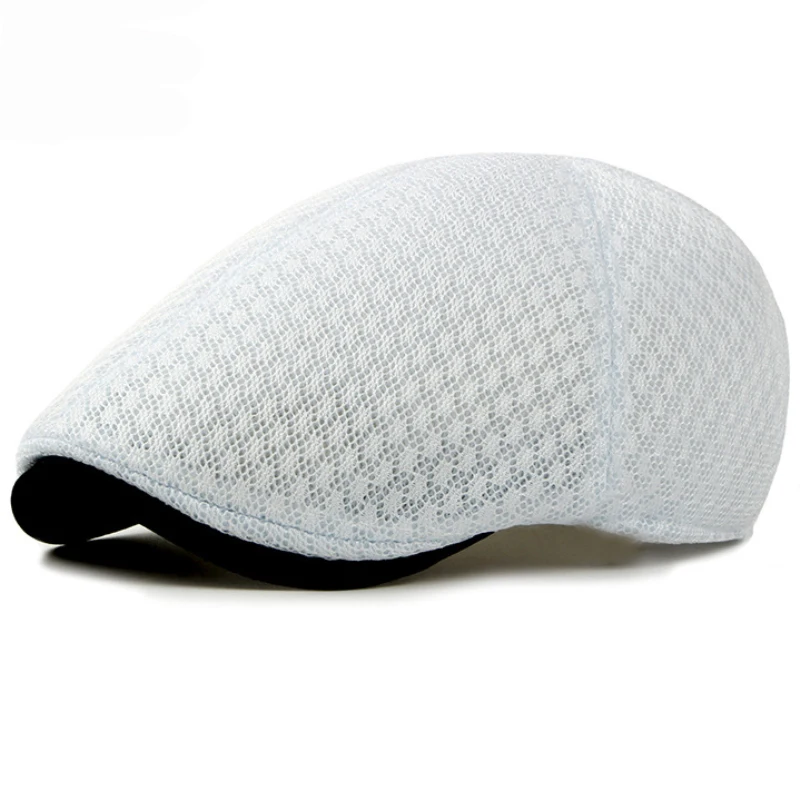 Topi baret musim panas pria wanita, topi baret bersirkulasi udara jala datar abu-abu hitam polos gaya Korea gorra clasica hombre