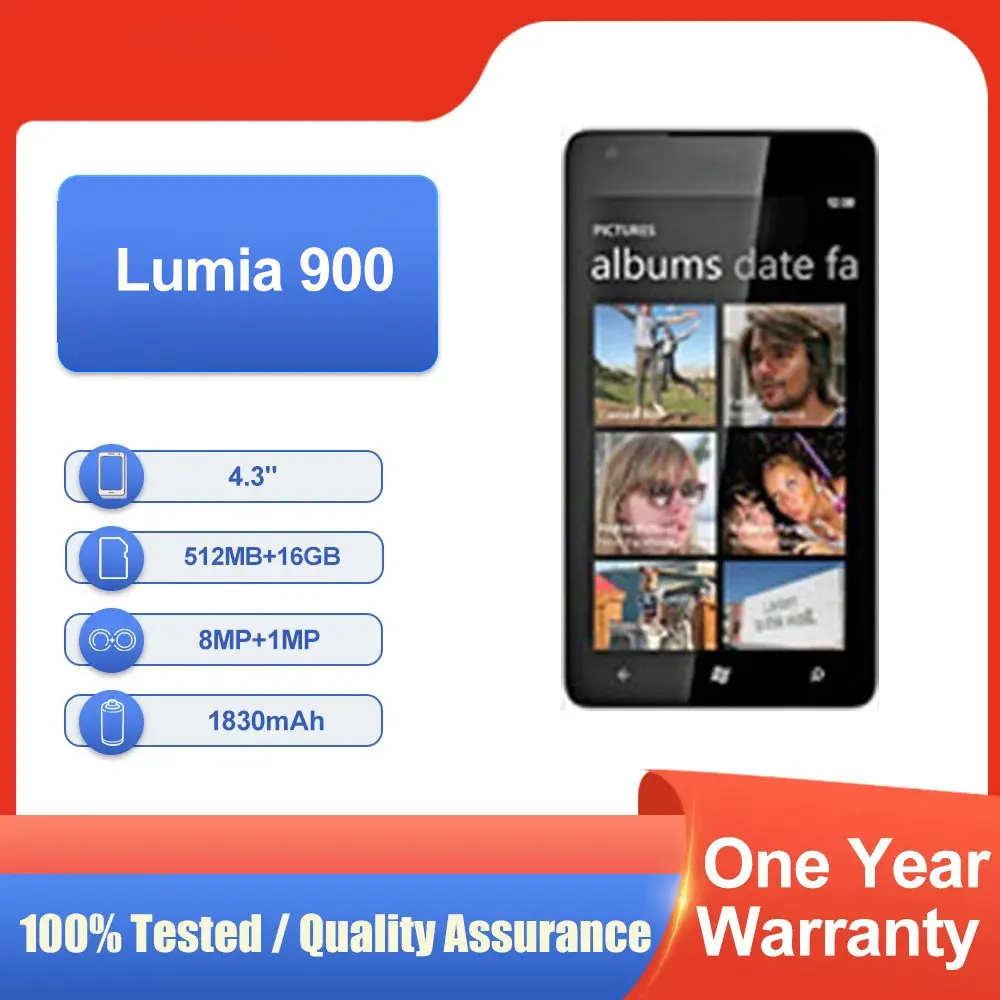 Оригинальный разблокированный мобильный телефон Lumia 900 с одной SIM-картой, 16 ГБ ПЗУ, 512 МБ ОЗУ, 4,3 дюйма, быстрая доставка, 3G AMOLED, в хорошем состоянии Мобильные телефоны
