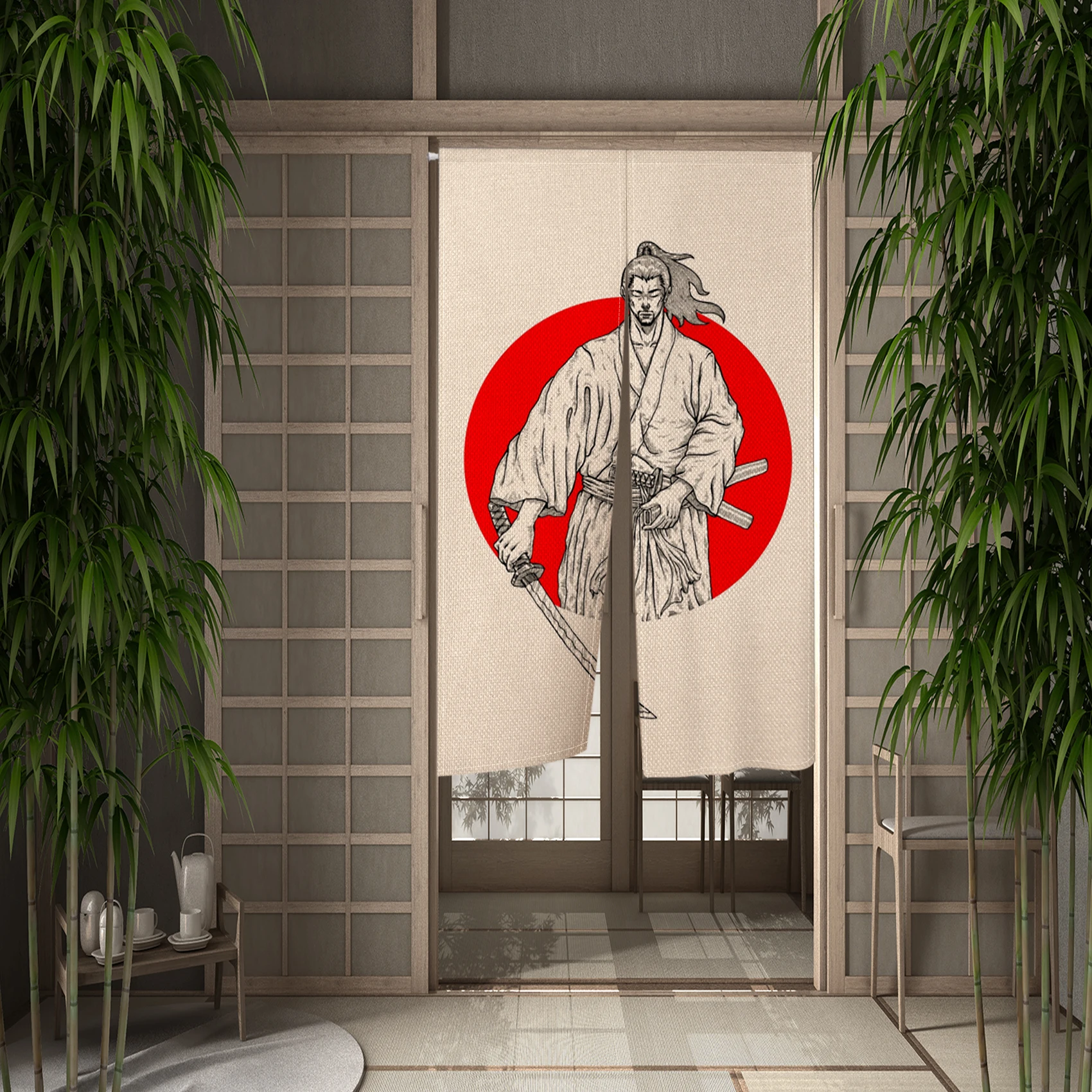 Фото Японская дверная занавеска Bushido, японская самурайская Солнцезащитная чернильная занавеска для кухни, спальни, входная перегородка, полузанавеска №3