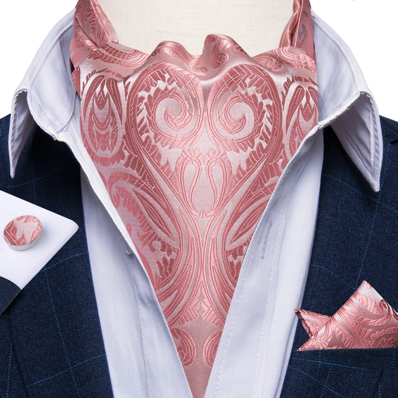 Фото Barry.Wang модный шарф мужской галстук Ascot коралловый коричневый фиолетовый жаккардовый галстук с цветочным принтом комплект запонок Hankie свадебный подарок №3