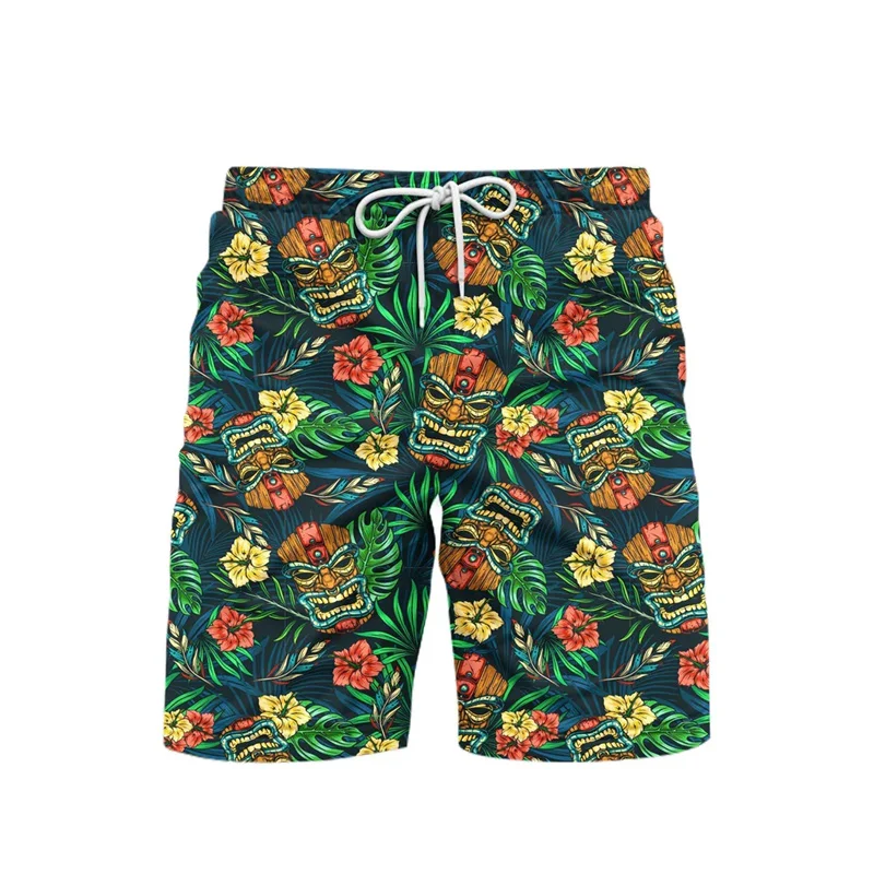Фото Fashion Hawaii Tiki Print Beach Short For Men's Clothing Leisure Sport Breathable Shorts Vacation Travel Trend Style Pants 2025 №3