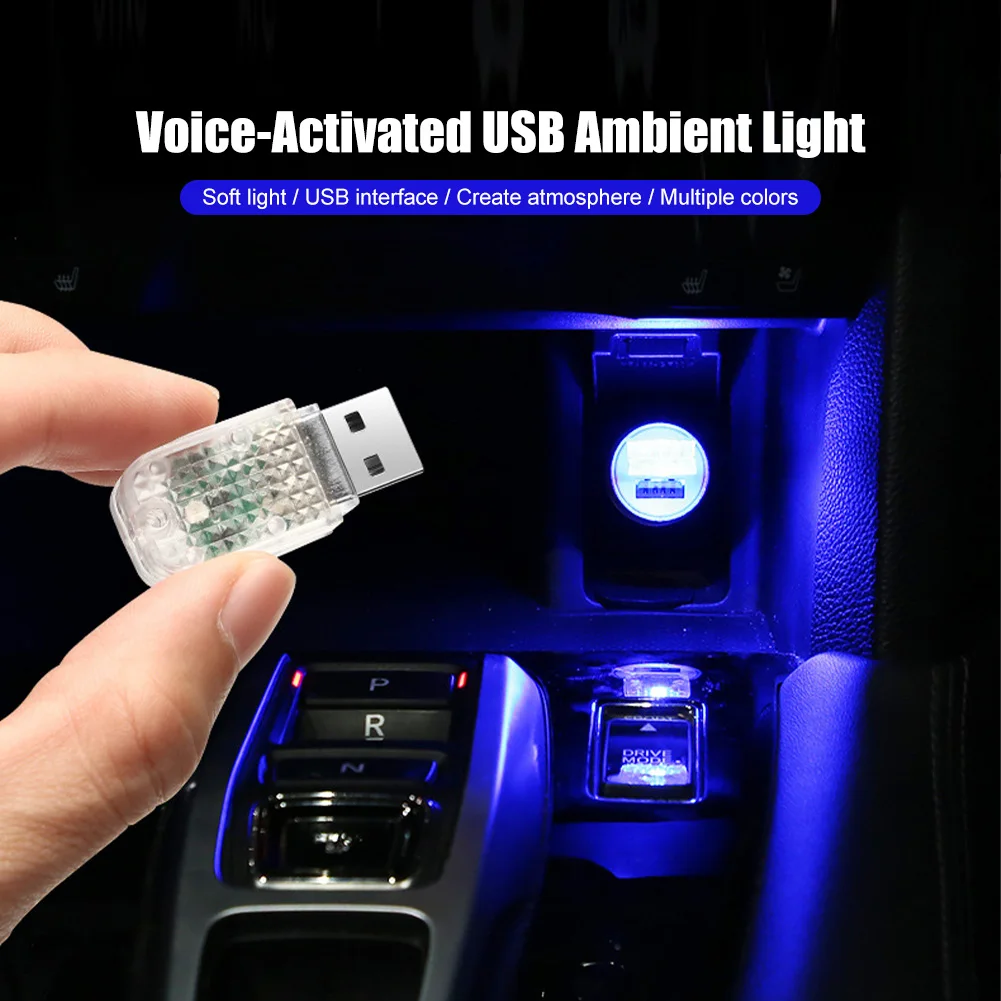 Миниатюрный интерьер USB, дневное управление, изменение цвета автомобиля, светодиодная неоновая лампа, атмосферная лампа, автомобильное декоративное освещение с активацией звуком