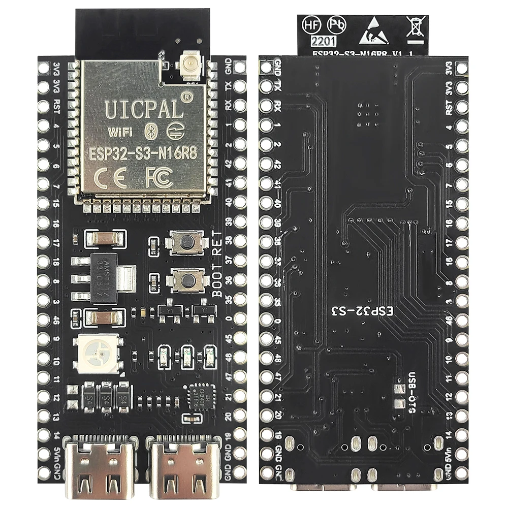 Фото Макетная плата ESP32 S3 с модулем расширения Wi-Fi 2,4G для Интернета искусственной вещей ESP32-S3WROOM1 N16R8 MCU 44Pin Type-C 8M PSRAM №4