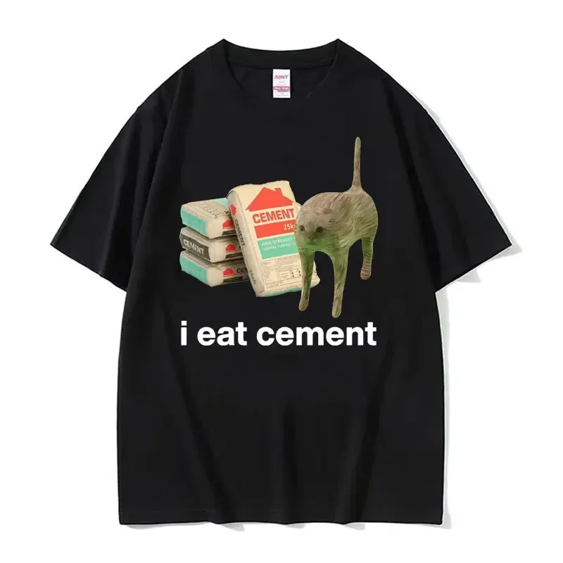 Забавная футболка с надписью I Eat цемента и котом с забавным мемом, мужская женская модная футболка с юмором, Мужская хлопковая футболка высокого качества, топы