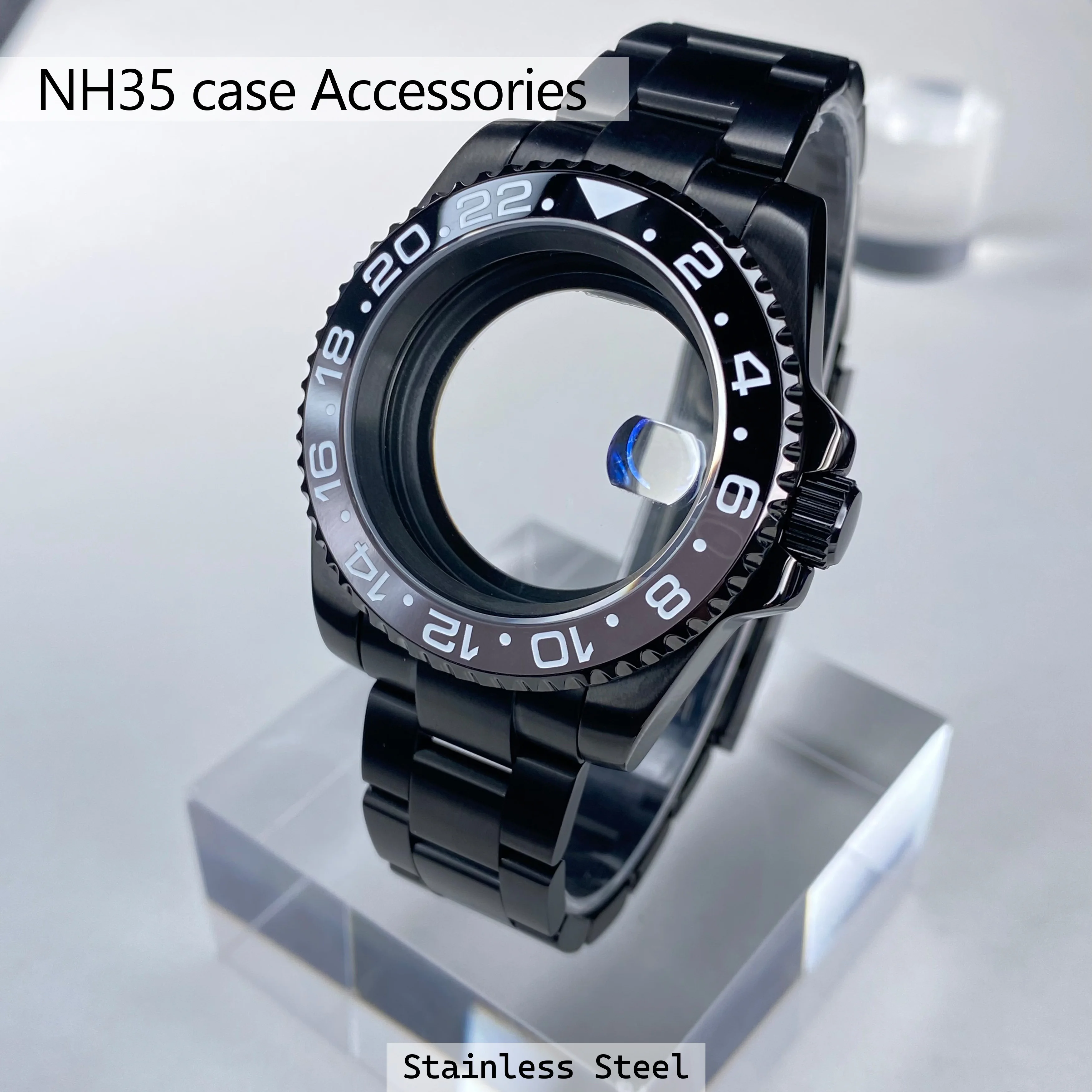 Черный корпус часов NH35 40 мм GMT/SUB 120 кликов Нержавеющая сталь Сапфировое стекло подходит для NH34 NH35 NH36 Механизм Корпус часов NH35