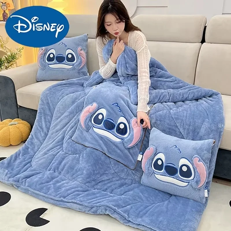 Популярные одеяла Disney Stitch «Два в одном», кавайное фланелевое утолщенное одеяло для сна, украшение для гостиной, детской спальни, подарок