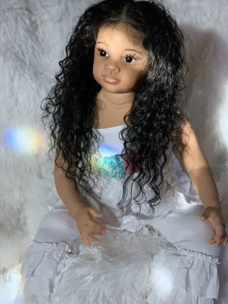 SINO-BB Индивидуальная ограниченная поставка 32 дюйма Reborn Baby Meili Ручные вьющиеся черные длинные волосы Drak Skin уже готовая кукла (art.: 3920cbcda63fb) - 3920cbcda63fb