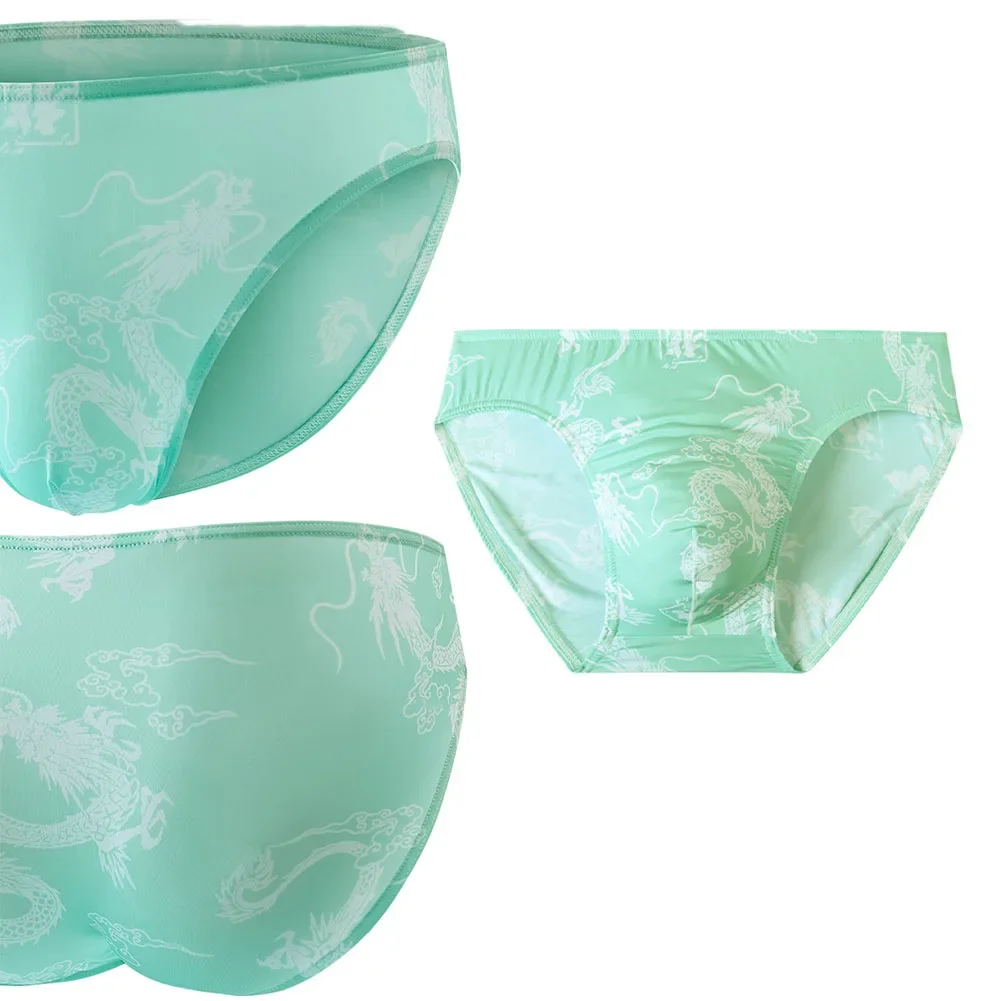 Фото Чоловічі трусы Cool IceSilk Dragon Pattern Тонкі дихаючі зручні трусики Шовковистий трикутник Короткі трусики з опуклою мошонкою №5