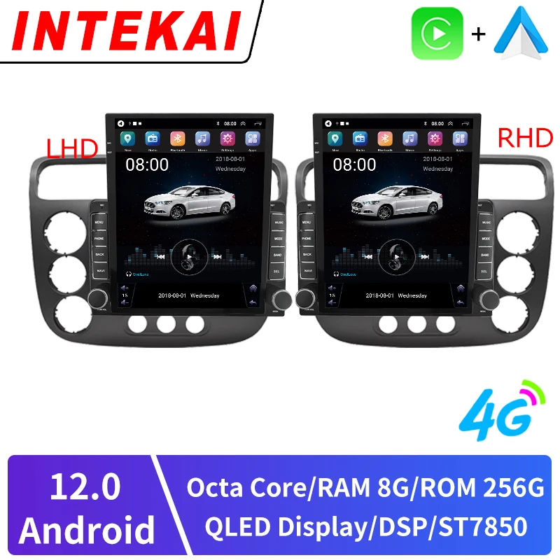 9,7-дюймовый вертикальный экран Tesla Android 12.0 для Honda CIVIC 2000-2006, автомобильный радиоприемник, GPS-навигация, мультимедийный видеоплеер