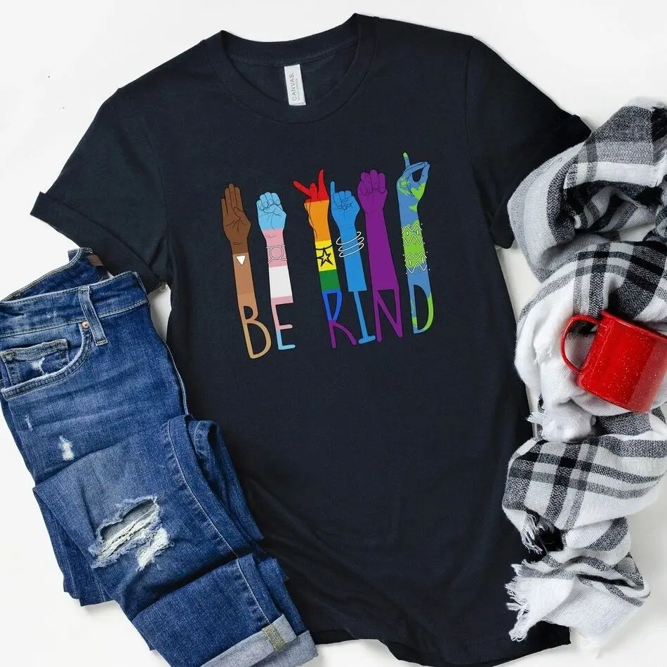 Рубашка Be Kind Sign Language, Rainbow Be Kind, рубашка Equality, рубашка с правами человека, рубашка с антиректизмом, рубашка Love Shirt Language Sign Language