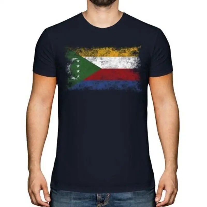 МУЖСКАЯ ФУТБОЛКА COMOROS DISTRESSED FLAG ТОП KOMORI COMORES JUZUR AL-QAMAR COMORIAN