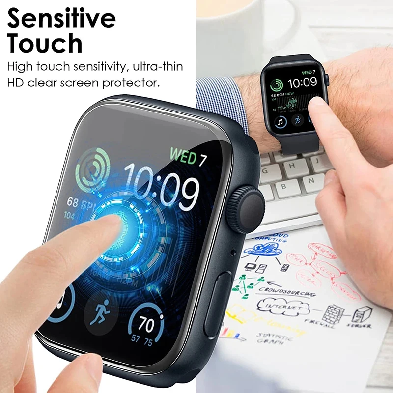 Фото Мягкое закаленное стекло для Apple Watch Ultra 9 8 7 se 6 5 4 3, Защита экрана для iwatch серии 49 мм 45 мм 41 мм 44 мм 40 мм 42 мм 38 мм №5