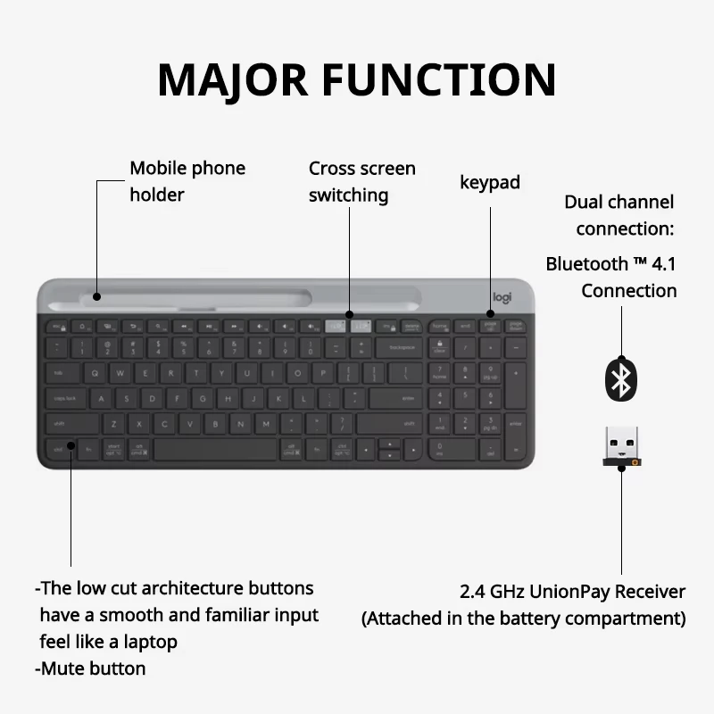 Фото Беспроводная клавиатура Logitech K580, кнопки переключения экрана включает подставку для телефона, поддержку переключения системы Windows/Android/Mac/iOS №2