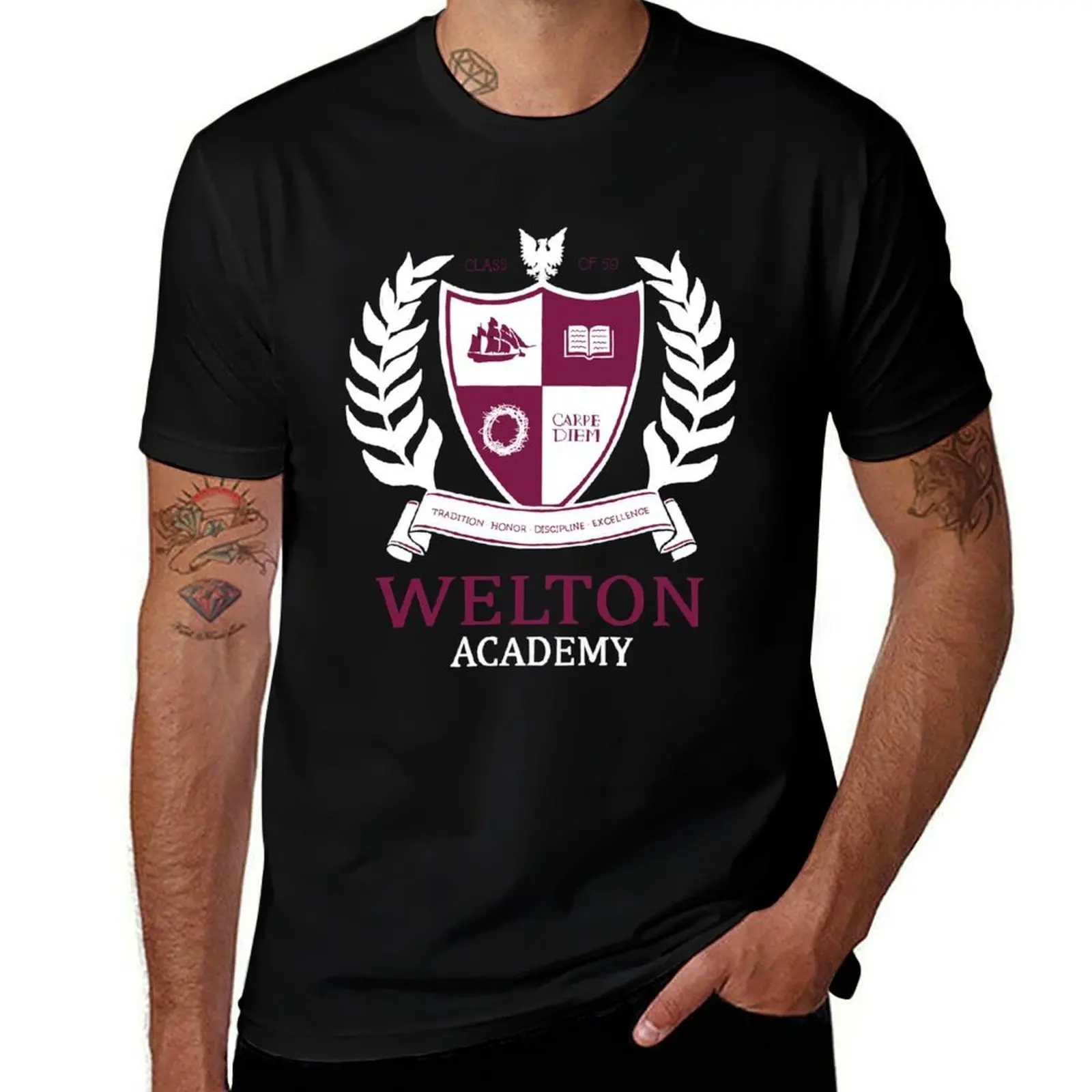 Футболка с эмблемой Welton Academy, мужские футболки с рисунком, мужская простая футболка