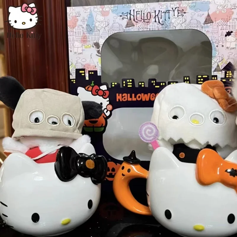Новинка 2024, хит продаж, периферийные устройства персонажа Hellokitty, Хэллоуин, лимитированная кавайная керамическая кружка, подарок с праздничной атмосферой, украшения для вечеринки, подарок