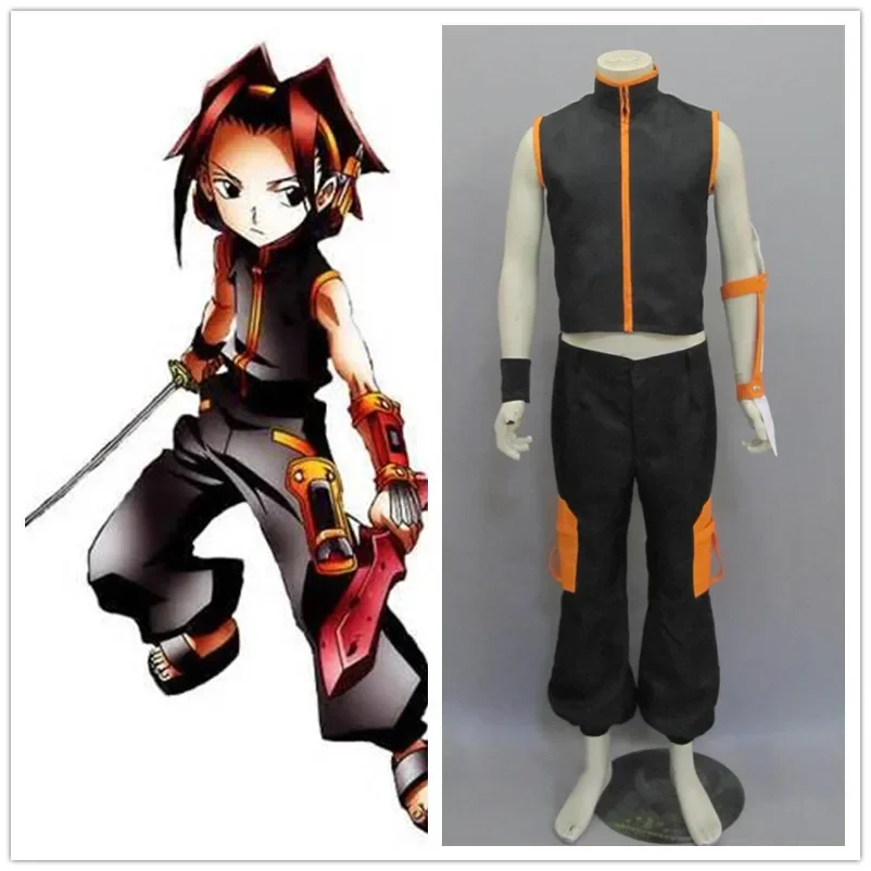 Аниме Shaman King Косплей Человек Хэллоуин CosYoh Asakura Косплей Костюм Топ + брюки + браслет