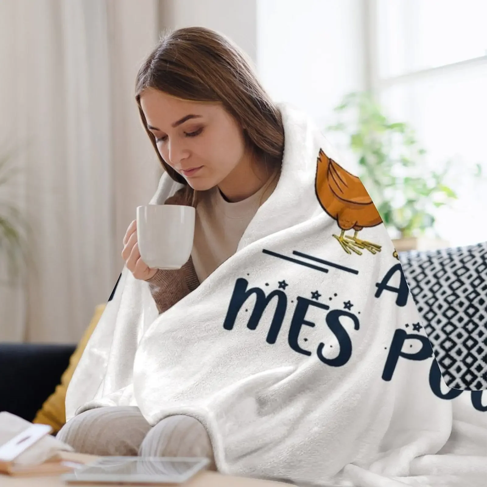 Фото JE PRéFèRE RESTER A LA MAISON AVEC MES POULES рубашка пледы диван пледы декоративный диван для зимних одеял №3