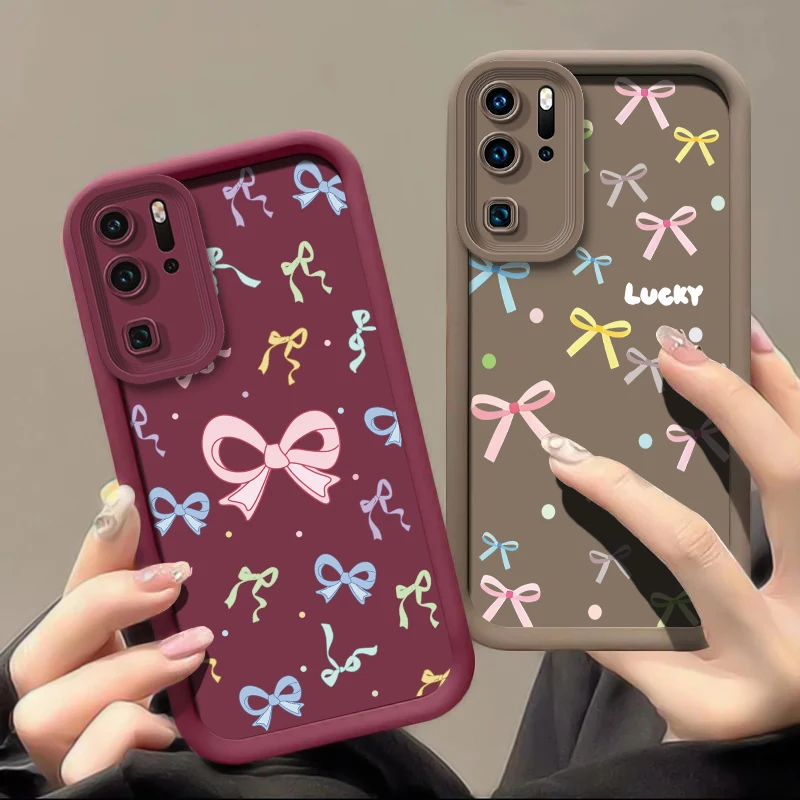 Mate30 Phone Case For Huawei Mate 50 40 30 20 Pro Bow Knot Silicone Soft Camera Lens Protection Shockproof Bumper Back Cover