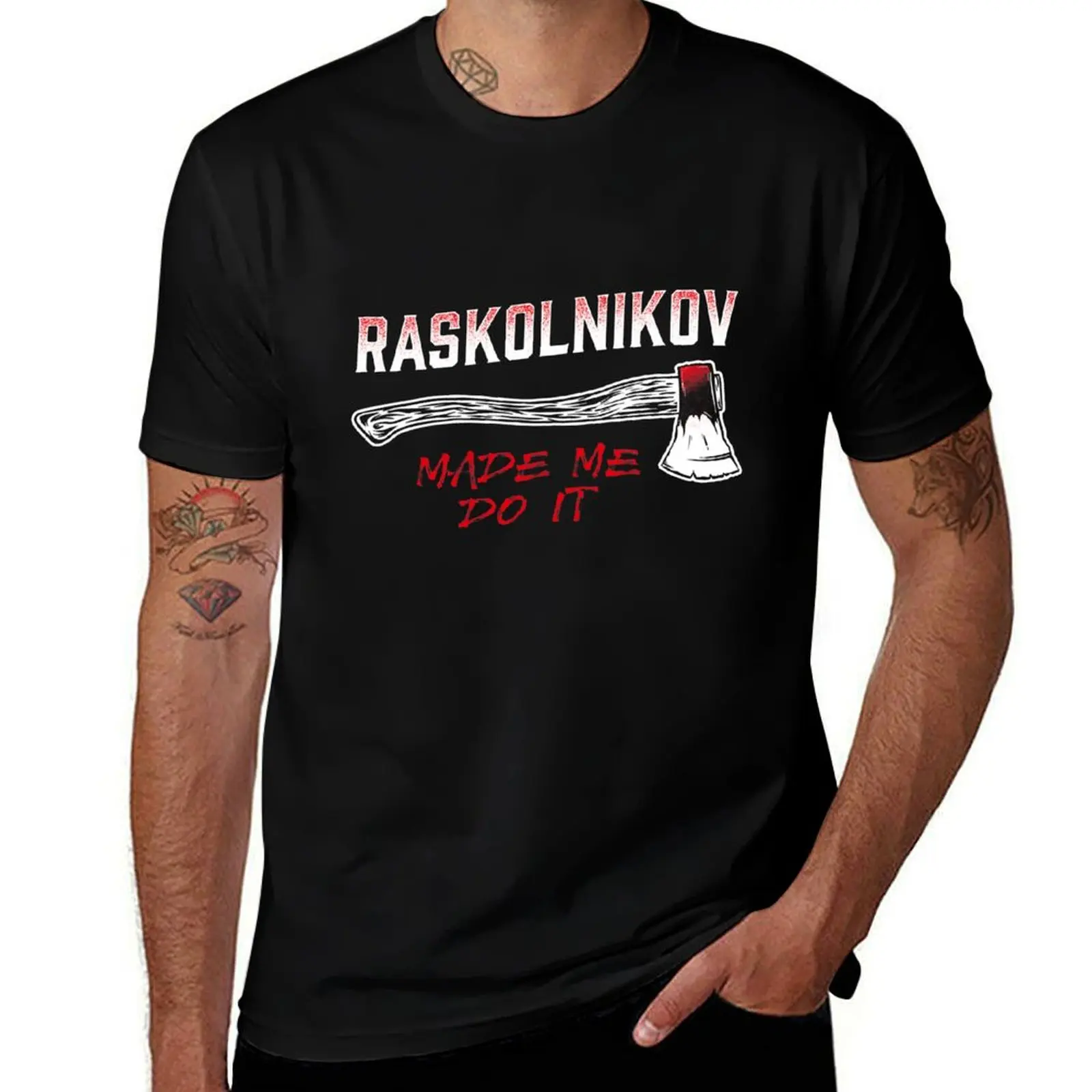 Футболка «Достоевский-Расолnikov Made Me Do It», футболки с персонализированной графикой, незаменимые футболки, топы, мужская мода