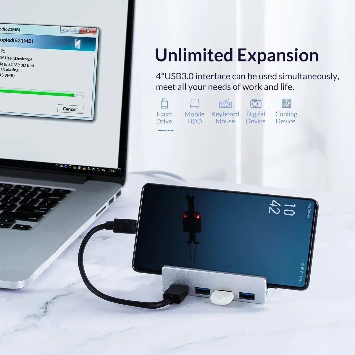 6 портов USB-концентратор USB 3.0 с адаптером-сплиттера питания, мульти-сплиттер с зажимом, 5G, высокоскоростная передача данных для ноутбука