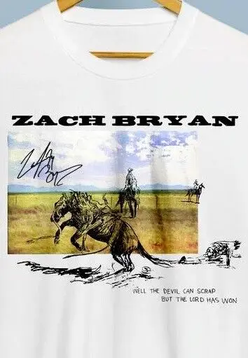 Ну, дьявол может уронить Zach Bryan, рубашка, белая классическая унисекс фототкань