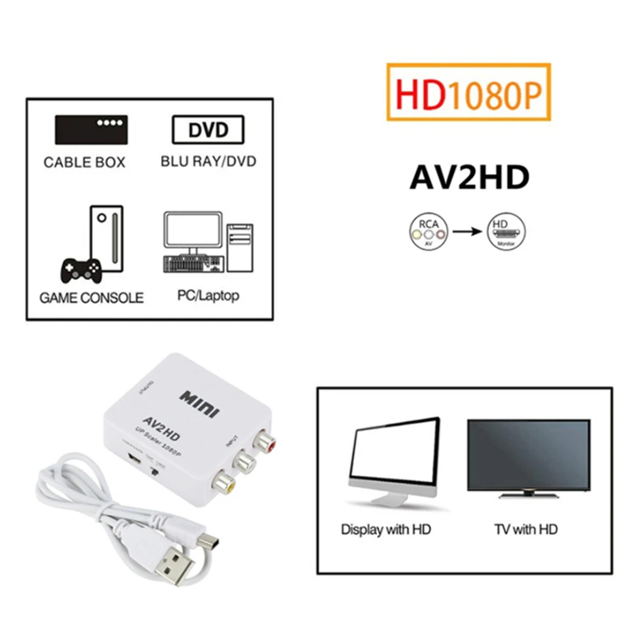 Фото Преобразователь видео HD 1080P HDMI-совместимый с AV RCA CVSB L/R коробка AV2HDMI видео HDMI-совместимый AV-преобразователь адаптер с поддержкой NTSC PAL №3